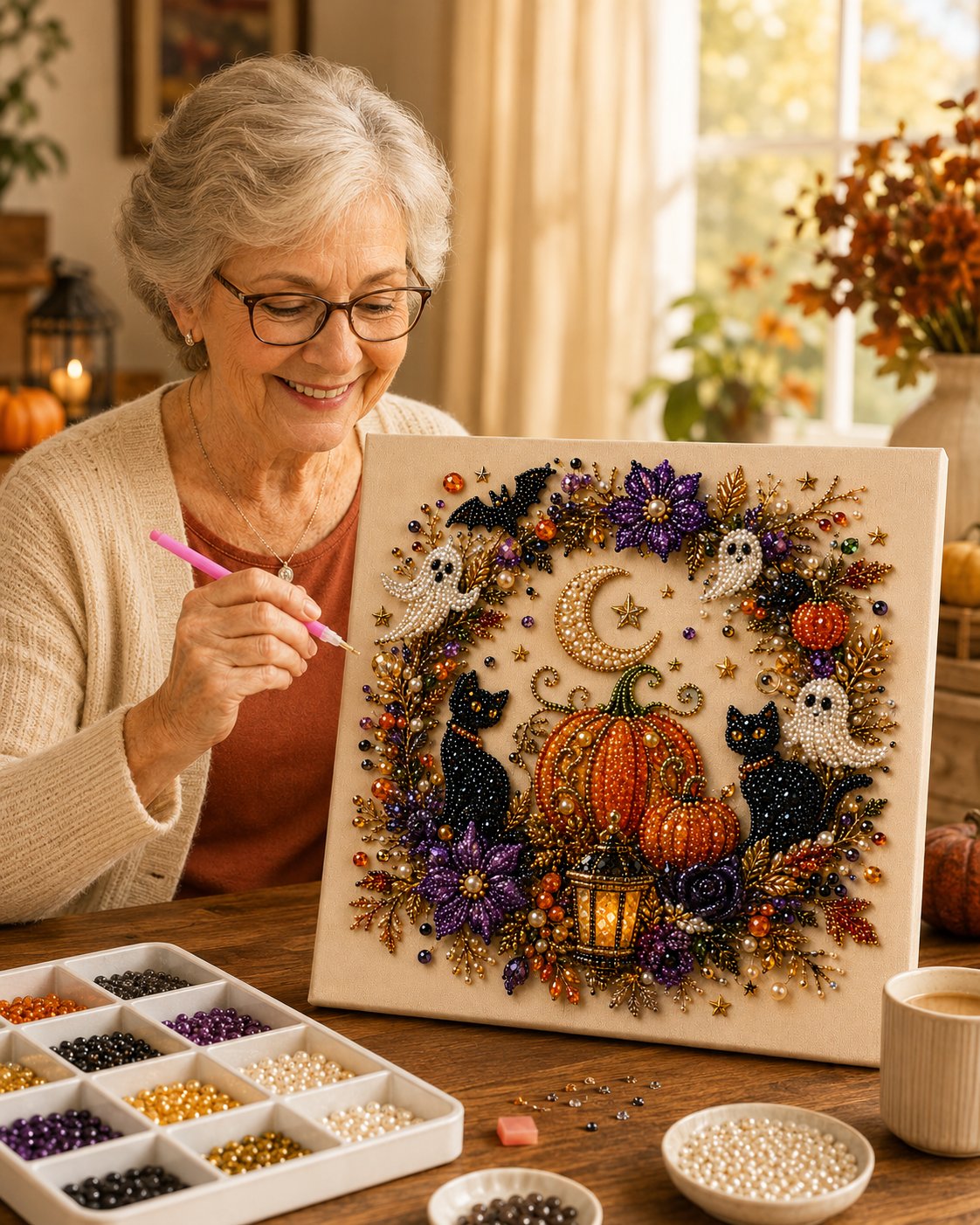 🔥 Last Day 49% OFF – 👻✨ Halloween Pearl Art DIY Kit – Turn Tiny Pearls into Spooky-Cute Magic