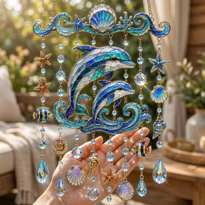 🔥LAST DAY 50% OFF - 🐋🐢🐬Ocean-Themed Crystal Wind Chime – 🌊Bring the Ocean Glow to Your Garden