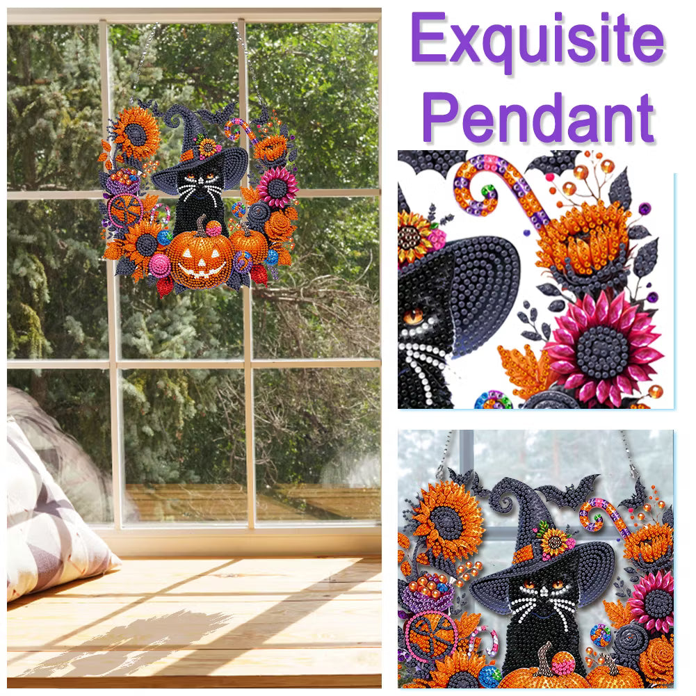 🐈‍⬛🎃Halloween Black Cat Moon Diamond Art Hanging Ornament Kit