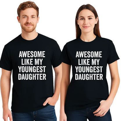 Men's Cotton Short-Sleeve Round Neck T-Shirt, Classic Lightweight Fitted Mens Fashion Top, Soft Versatile Everyday Casual Wear with "Awesome Like My Youngest Daughter" Graphic Print, Ideal Father’s Day Gift for Outdoor Activities