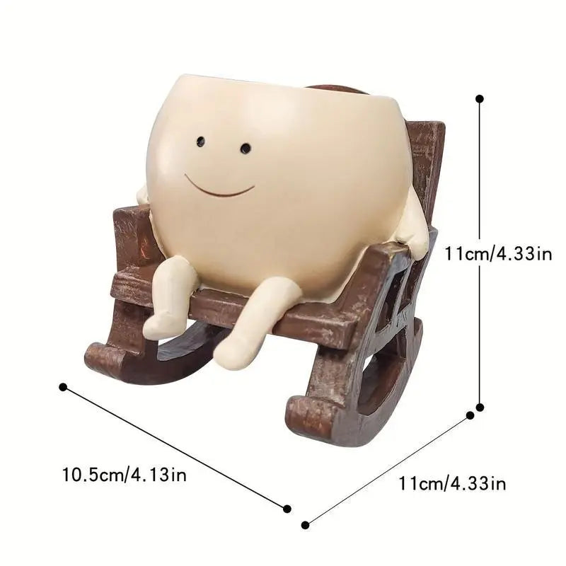 Smily Face Garden Planter Pot 1 Piece Cartoon Design Resin Pot for Indoor Plants Cute Chair Shape Succulent Flower Pots with Drain Hole Decorative for Home Office Desk