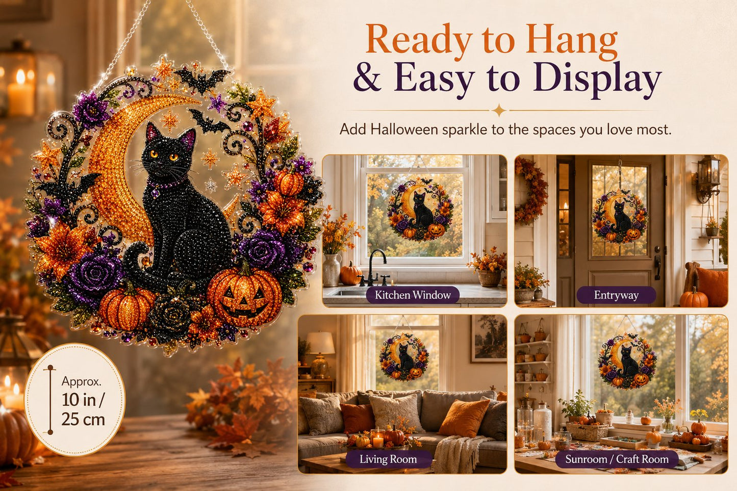 🐈‍⬛🎃Halloween Black Cat Moon Diamond Art Hanging Ornament Kit