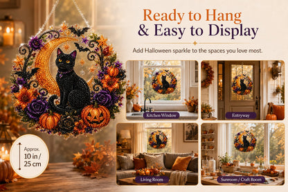 🐈‍⬛🎃Halloween Black Cat Moon Diamond Art Hanging Ornament Kit