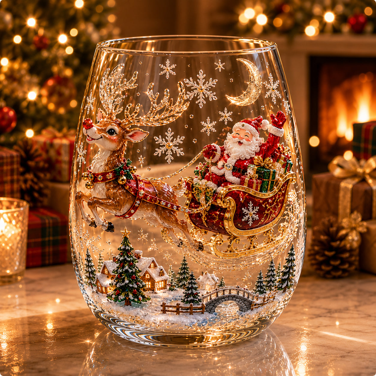 ⛄Magical Christmas 3D Glass Cup Collection🎅 – Santa, Reindeer, Snowman & Christmas Tree