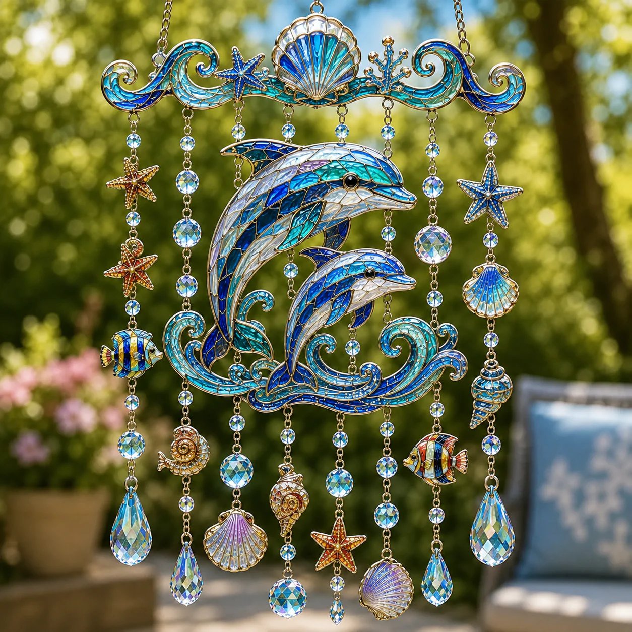 🔥LAST DAY 50% OFF - 🐋🐢🐬Ocean-Themed Crystal Wind Chime – 🌊Bring the Ocean Glow to Your Garden