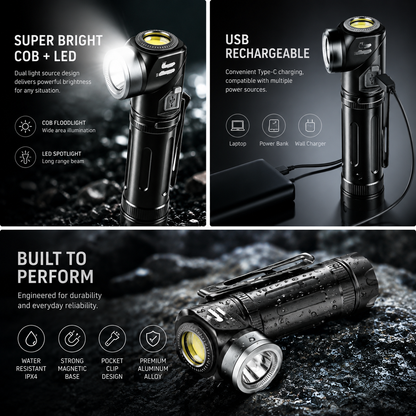 Rotatable Two-Way Magnetic EDC Flashlight – High Performance Outdoor & Emergency Torch