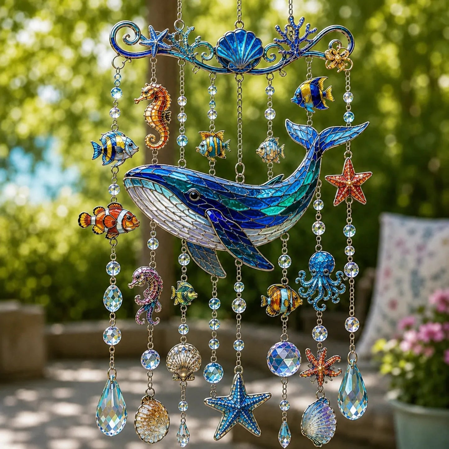 🔥LAST DAY 50% OFF - 🐋🐢🐬Ocean-Themed Crystal Wind Chime – 🌊Bring the Ocean Glow to Your Garden