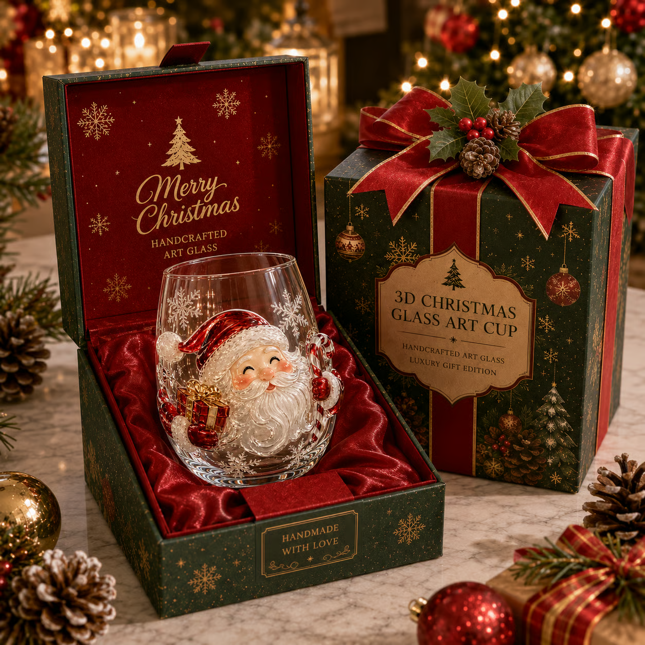 ⛄Magical Christmas 3D Glass Cup Collection🎅 – Santa, Reindeer, Snowman & Christmas Tree