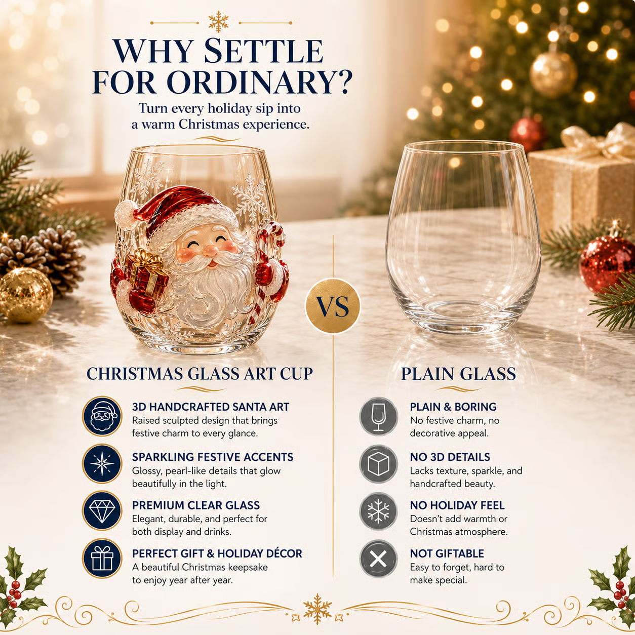⛄Magical Christmas 3D Glass Cup Collection🎅 – Santa, Reindeer, Snowman & Christmas Tree