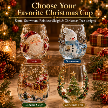 ⛄Magical Christmas 3D Glass Cup Collection🎅 – Santa, Reindeer, Snowman & Christmas Tree