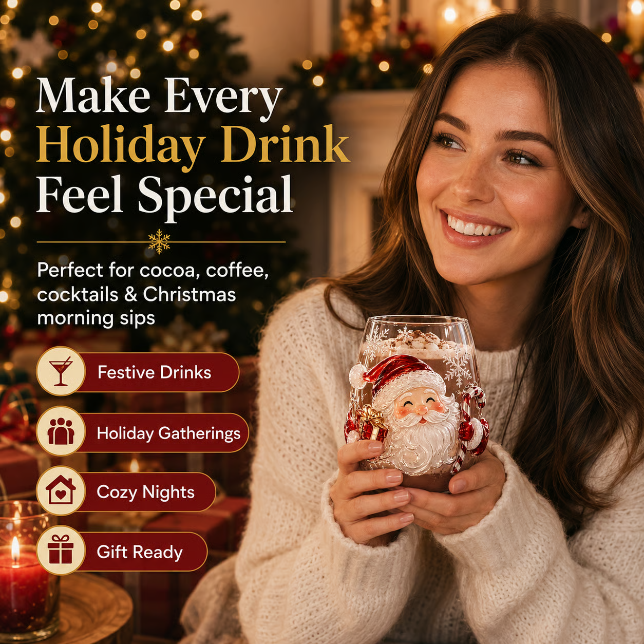 ⛄Magical Christmas 3D Glass Cup Collection🎅 – Santa, Reindeer, Snowman & Christmas Tree