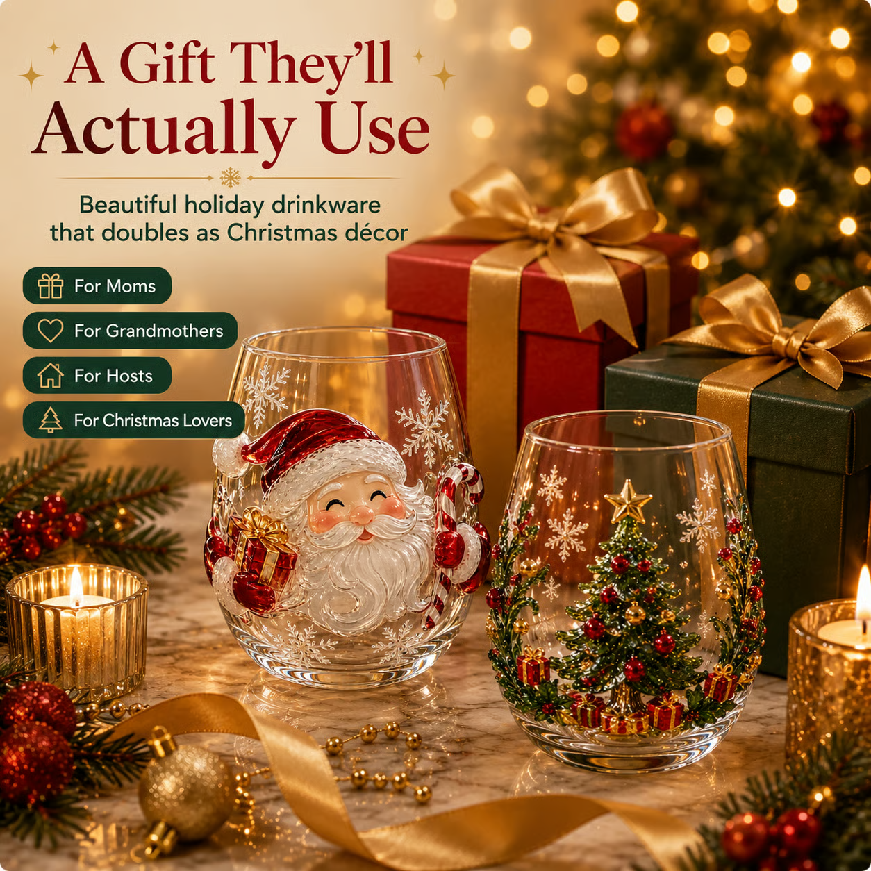 ⛄Magical Christmas 3D Glass Cup Collection🎅 – Santa, Reindeer, Snowman & Christmas Tree