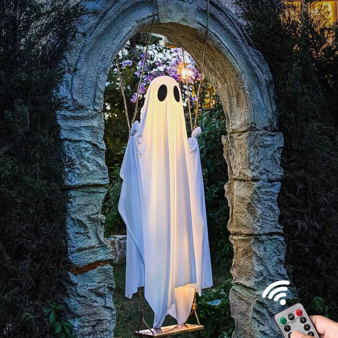 👻Giant Light-Up Halloween Ghost Swing – Interactive Outdoor Yard Decoration