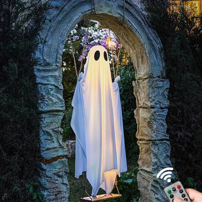 👻Giant Light-Up Halloween Ghost Swing – Interactive Outdoor Yard Decoration