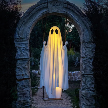 👻Giant Light-Up Halloween Ghost Swing – Interactive Outdoor Yard Decoration