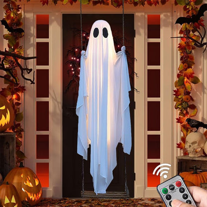 👻Giant Light-Up Halloween Ghost Swing – Interactive Outdoor Yard Decoration