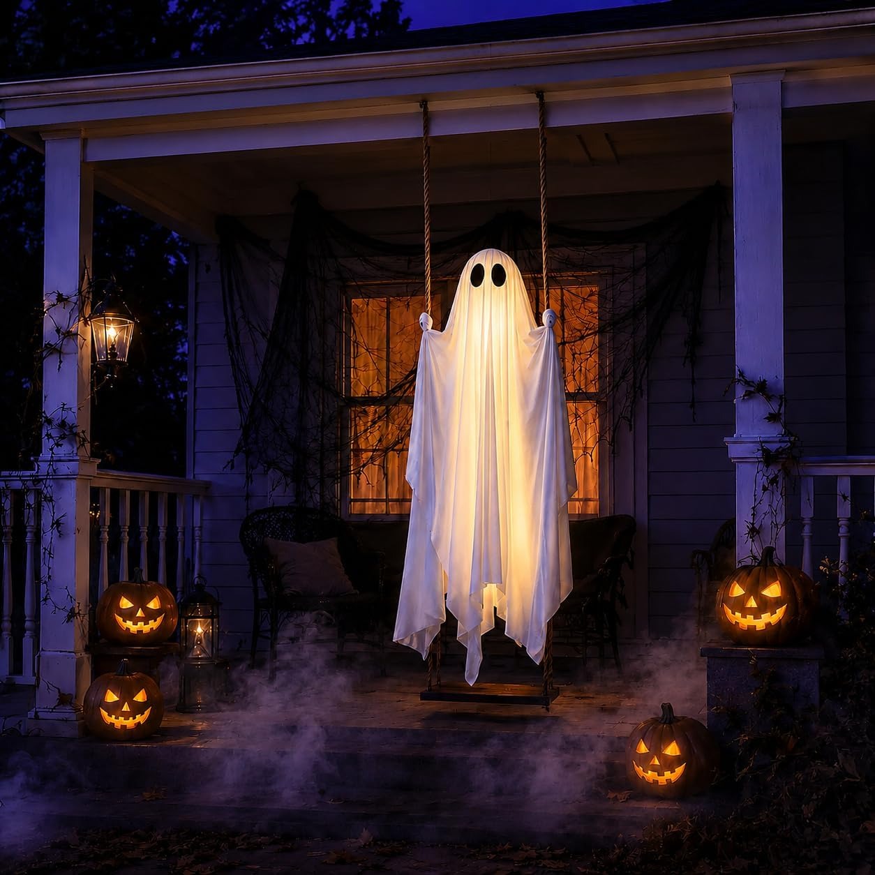 👻Giant Light-Up Halloween Ghost Swing – Interactive Outdoor Yard Decoration