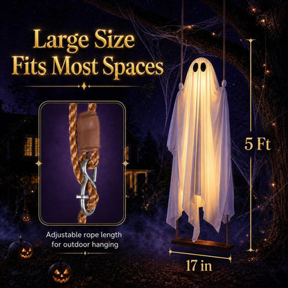 👻Giant Light-Up Halloween Ghost Swing – Interactive Outdoor Yard Decoration