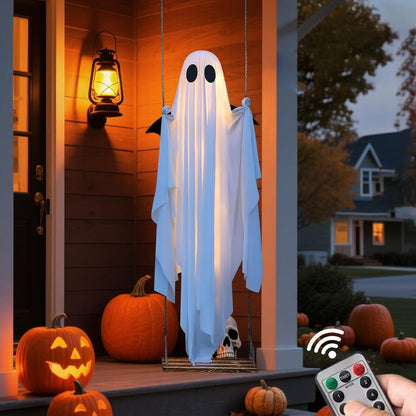 👻Giant Light-Up Halloween Ghost Swing – Interactive Outdoor Yard Decoration
