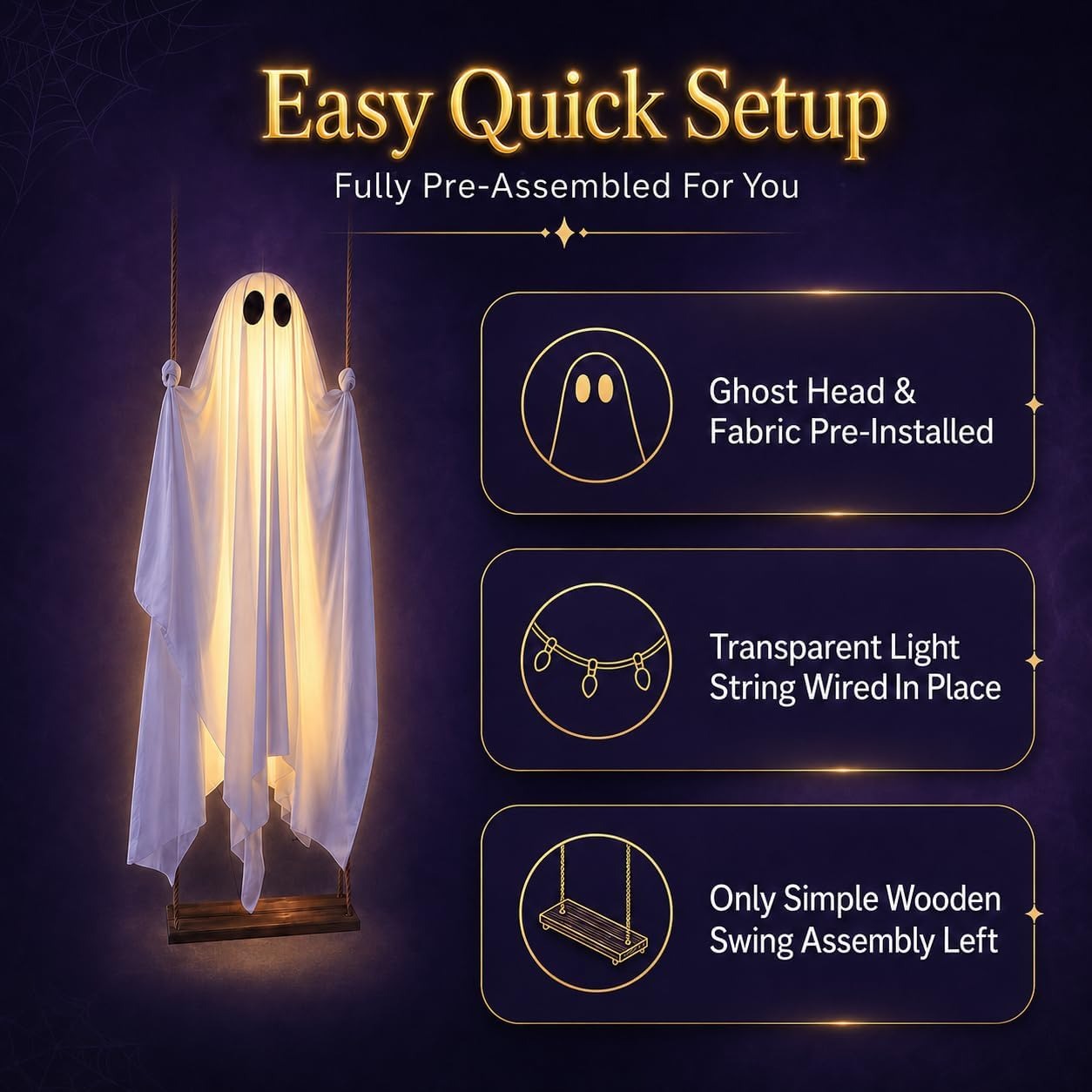 👻Giant Light-Up Halloween Ghost Swing – Interactive Outdoor Yard Decoration