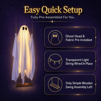 👻Giant Light-Up Halloween Ghost Swing – Interactive Outdoor Yard Decoration