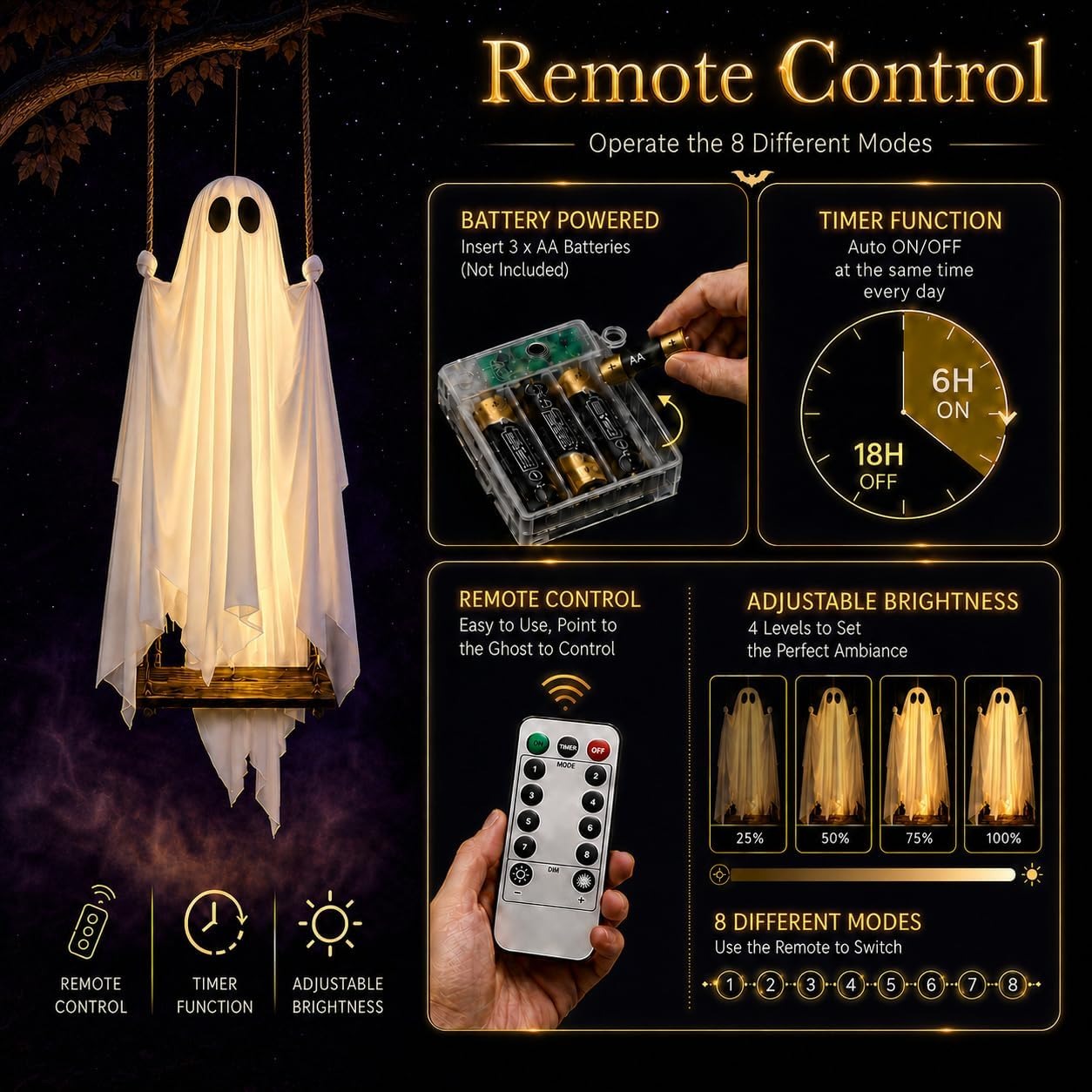 👻Giant Light-Up Halloween Ghost Swing – Interactive Outdoor Yard Decoration