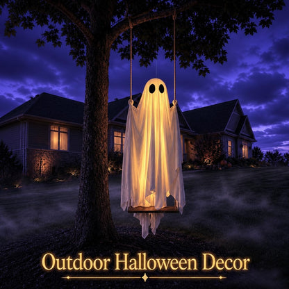 👻Giant Light-Up Halloween Ghost Swing – Interactive Outdoor Yard Decoration