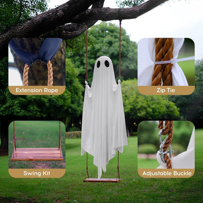 👻Giant Light-Up Halloween Ghost Swing – Interactive Outdoor Yard Decoration