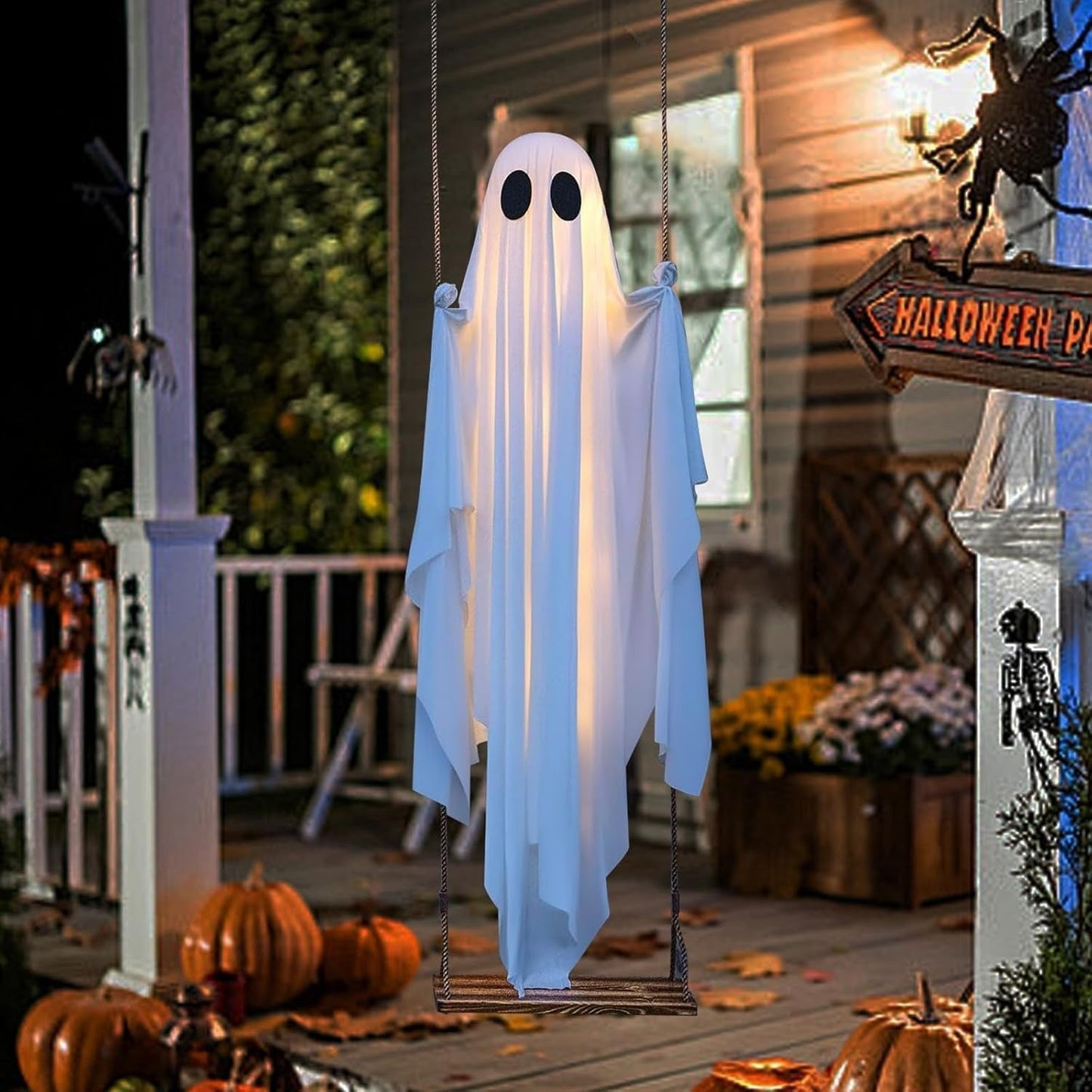 👻Giant Light-Up Halloween Ghost Swing – Interactive Outdoor Yard Decoration