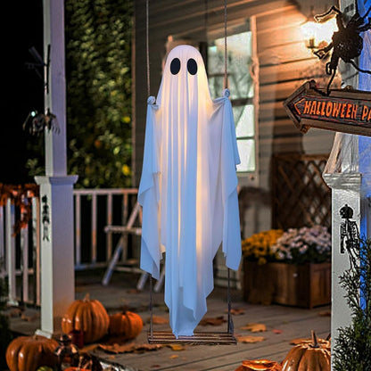 👻Giant Light-Up Halloween Ghost Swing – Interactive Outdoor Yard Decoration