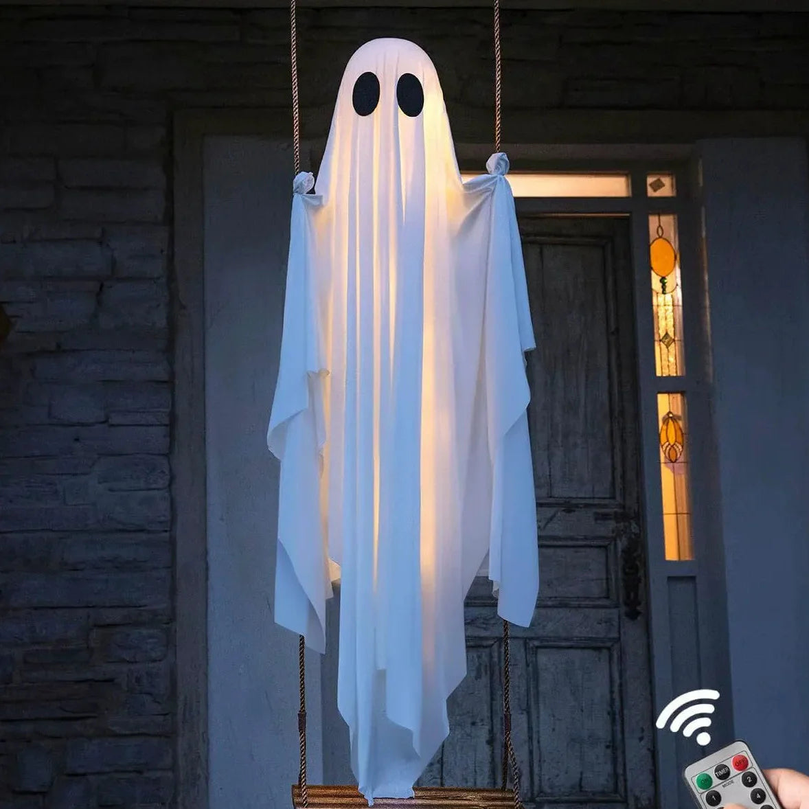 👻Giant Light-Up Halloween Ghost Swing – Interactive Outdoor Yard Decoration